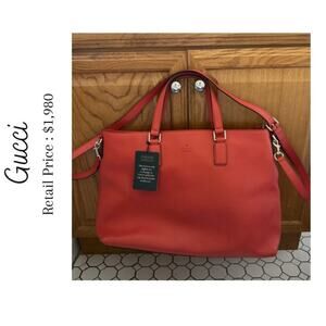 Gucci $1,980 Calfskin Large Bamboo Tassel Top Handle Tote w/ dust bag